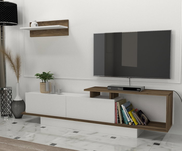Hanah Home Asos Mueble de TV Blanco y Nogal Hanah Home Asos Mueble de TV Blanco y Nogal